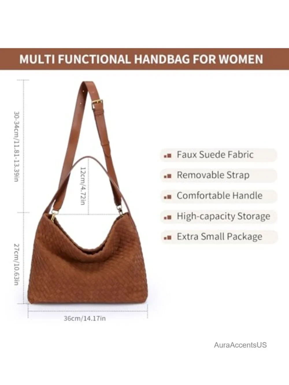 Woven Suede Hobo Bag - Spacious Tote with Detachable Strap